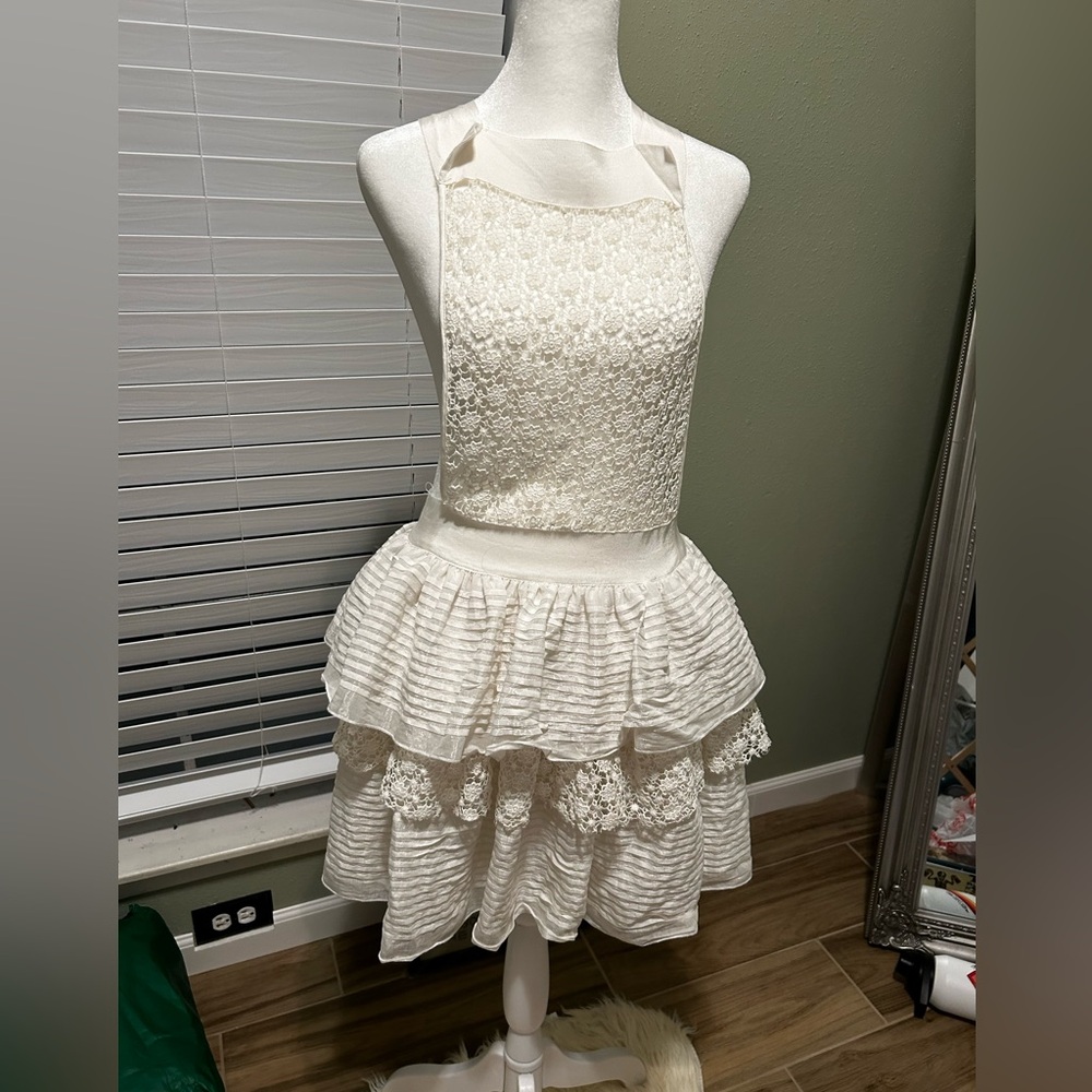 White and cream ModCloth apron dress with criss cross back, LK Collection size L